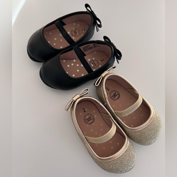 Infant/Toddler Size 2 Wonder Nation Dress Shoes Ballet Flat (2 pairs)Black &Gold - Picture 2 of 10